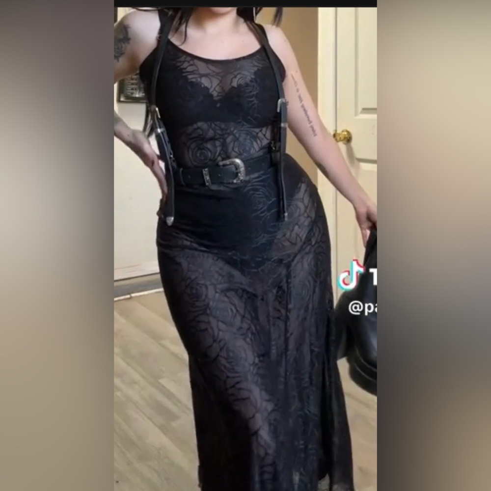 Baby Rose Sheer Black Maxi Dress